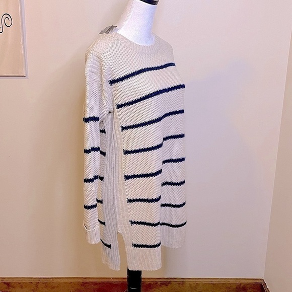 NWT a.n.a Oatmeal and Navy Stripe Crewneck Tunic Length Sweater Size Small - Picture 8 of 14